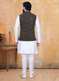 Fancy work Lucknowi Black and Off White Kurta Payjama With Jacket - 1