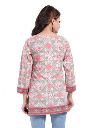Faux Crepe Party Wear Kurti in Multi Colour Enhanced with Print