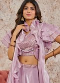 Faux Crepe Readymade Lehenga Choli in Lavender Enhanced with Embroidered - 1