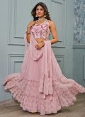 Faux Crepe Readymade Lehenga Choli in Pink Enhanced with Embroidered - 1