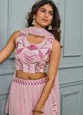 Faux Crepe Readymade Lehenga Choli in Pink Enhanced with Embroidered - 2