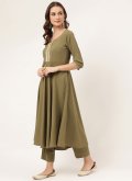 Faux Crepe Salwar Suit in Green Enhanced with Hand Work - 3