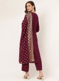 Faux Crepe Salwar Suit in Maroon Enhanced with Plain Work - 2