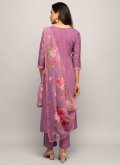 Faux Crepe Trendy Salwar Kameez in Purple Enhanced with Printed - 1