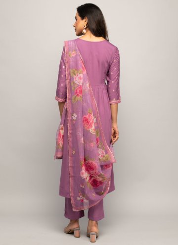 Faux Crepe Trendy Salwar Kameez in Purple Enhanced with Printed