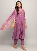 Faux Crepe Trendy Salwar Kameez in Purple Enhanced with Printed - 2