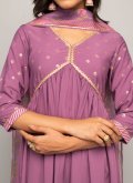 Faux Crepe Trendy Salwar Kameez in Purple Enhanced with Printed - 3