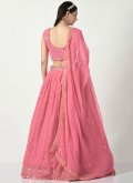 Faux Georgette A Line Lehenga Choli in Pink Enhanced with Embroidered - 1