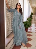 Faux Georgette Anarkali Salwar Kameez in Grey Enhanced with Embroidered - 2