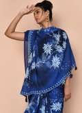 Faux Georgette Contemporary Saree in Navy Blue Enhanced with Printed - 1