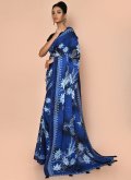 Faux Georgette Contemporary Saree in Navy Blue Enhanced with Printed - 2