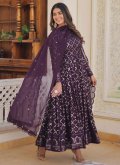 Faux Georgette Designer Gown in Purple Enhanced with Embroidered - 2