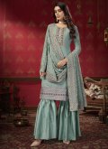 Faux Georgette Designer Pakistani Salwar Suit in Grey Enhanced with Embroidered - 2