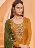 Faux Georgette Designer Pakistani Salwar Suit in Mustard Enhanced with Embroidered - 2