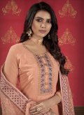 Faux Georgette Designer Pakistani Salwar Suit in Peach Enhanced with Embroidered - 1