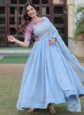 Faux Georgette Gown in Blue Enhanced with Embroidered - 2