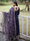 Faux Georgette Gown in Navy Blue Enhanced with Embroidered - 1