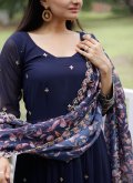 Faux Georgette Gown in Navy Blue Enhanced with Embroidered - 4