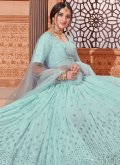 Faux Georgette Lehenga Choli in Blue Enhanced with Embroidered - 1