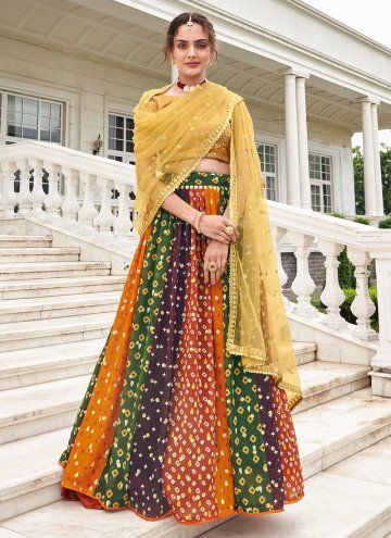 Faux Georgette Lehenga Choli in Multi Colour Enhanced with Embroidered
