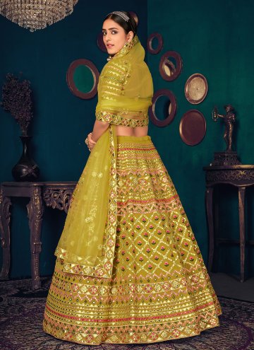 Faux Georgette Lehenga Choli in Mustard Enhanced with Embroidered
