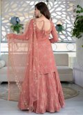 Faux Georgette Lehenga Choli in Peach Enhanced with Embroidered - 1