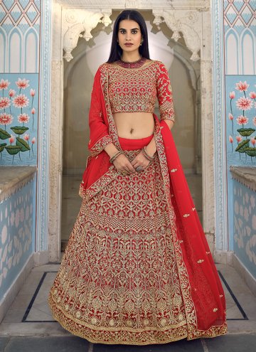 Faux Georgette Lehenga Choli in Red Enhanced with 