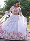 Faux Georgette Lehenga Choli in White Enhanced with Embroidered - 1