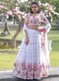 Faux Georgette Lehenga Choli in White Enhanced with Embroidered - 2