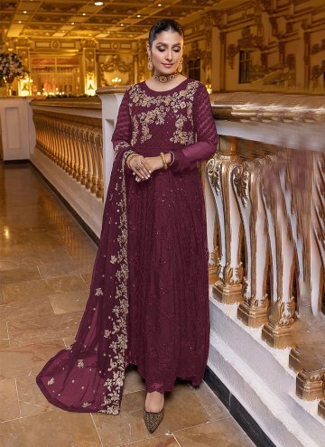 Faux Georgette Pakistani Suit in Purple Enhanced w
