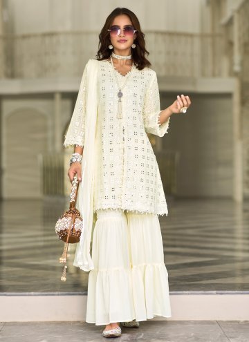 Faux Georgette Palazzo Suit in Off White Enhanced 