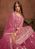 Faux Georgette Palazzo Suit in Pink Enhanced with Embroidered - 3