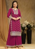 Faux Georgette Palazzo Suit in Rani Enhanced with Embroidered - 3
