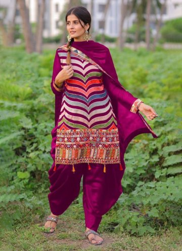 Faux Georgette Patiala Suit in Multi Colour Enhanced with Embroidered