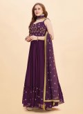 Faux Georgette Readymade Designer Gown in Purple Enhanced with Embroidered - 1