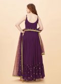 Faux Georgette Readymade Designer Gown in Purple Enhanced with Embroidered - 3