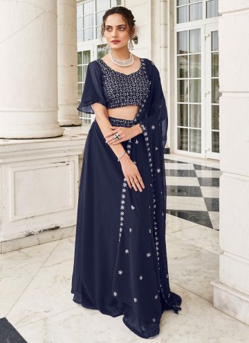 Faux Georgette Readymade Lehenga Choli in Navy Blue Enhanced with Embroidered