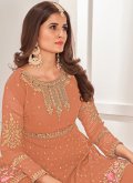 Faux Georgette Salwar Suit in Peach Enhanced with Embroidered - 1
