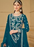 Faux Georgette Salwar Suit in Teal Enhanced with Embroidered - 2
