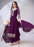 Faux Georgette Salwar Suit in Wine Enhanced with Sequins Work - 3