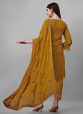 Faux Georgette Straight Suit in Mustard Enhanced with Aari Work - 3