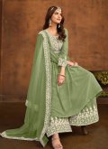 Faux Georgette Trendy Salwar Suit in Green Enhanced with Embroidered - 2