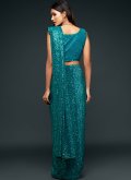 Faux Georgette Trendy Saree in Rama Enhanced with Sequins Work - 1