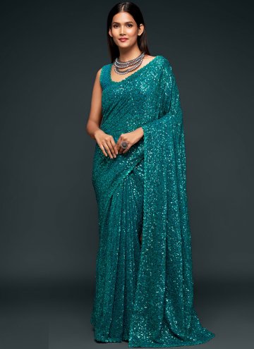 Faux Georgette Trendy Saree in Rama Enhanced with 