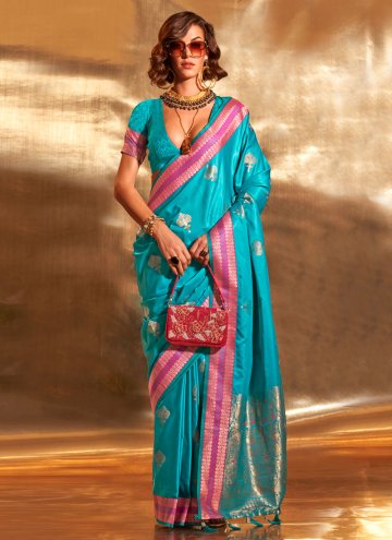 Firozi Classic Designer Saree in Handloom Silk with Woven