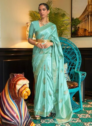 Firozi color Satin Trendy Saree with Woven