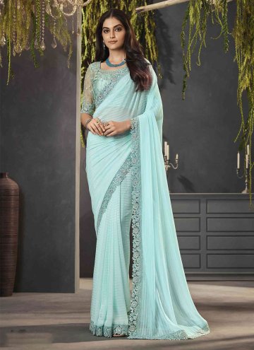 Firozi color Shimmer Georgette Trendy Saree with B