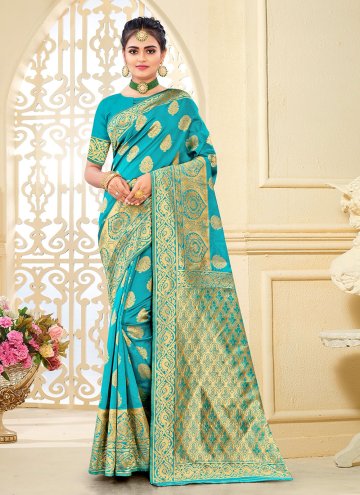 Firozi color Woven Banarasi Classic Designer Saree