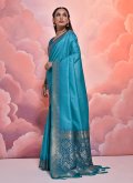 Firozi color Woven Silk Trendy Saree - 3