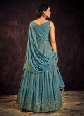 Firozi Georgette Mirror Work Designer Gown for Engagement - 3
